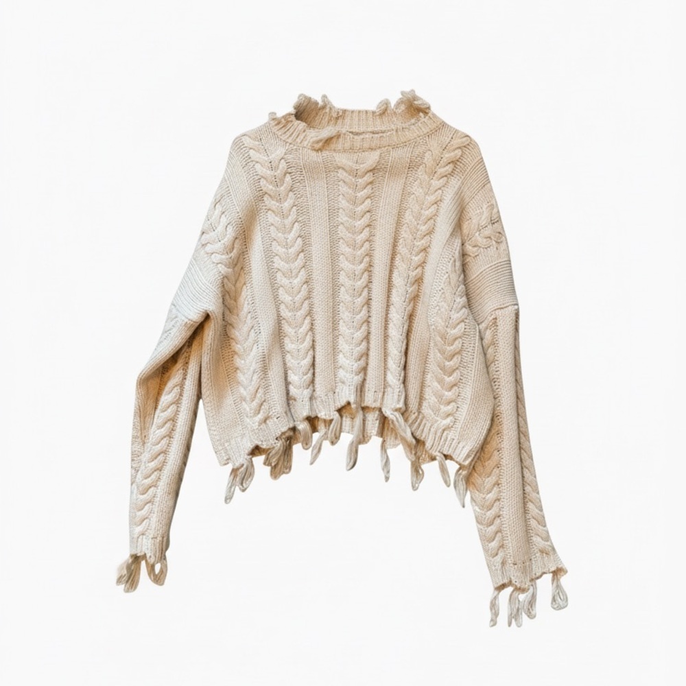 Fashion on Earth Distressed Cable Knit Cropped Sweater Small